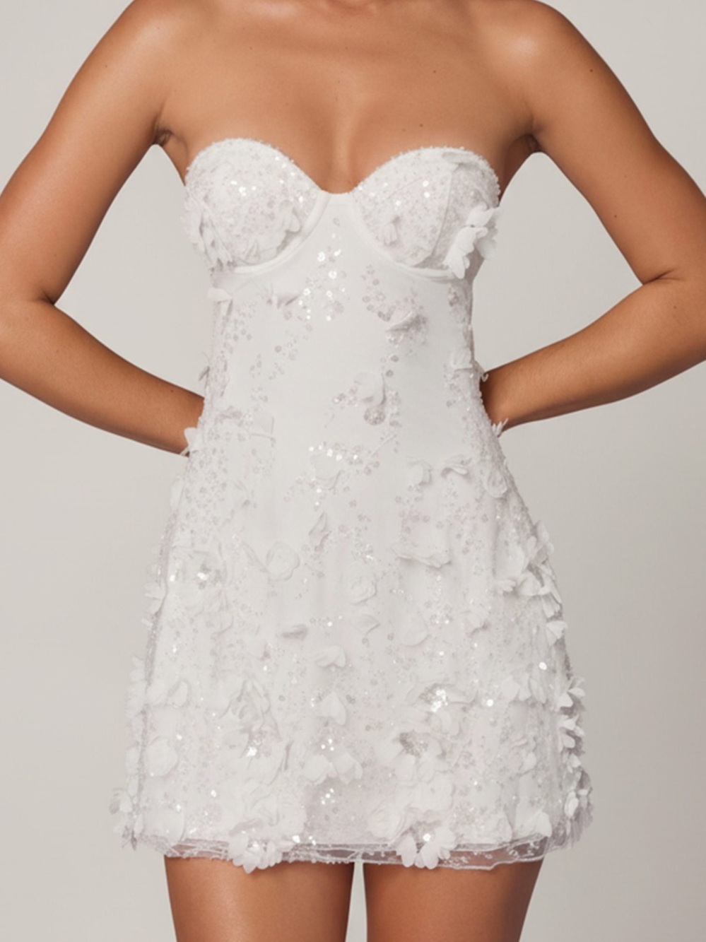 Oh Polly edita bandeau embellished a-line mini dress in white